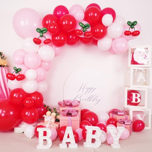 Vibzox Cherry Balloon Garland Arch Kit – 112 Red, Pink, White & Green Balloons for Birthdays, Baby Showers & Weddings