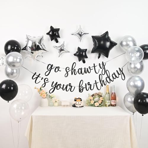Vibzox Go Shawty It's Your Birthday Banner & Balloon Set – Black & Silver Hip Hop Party Decor