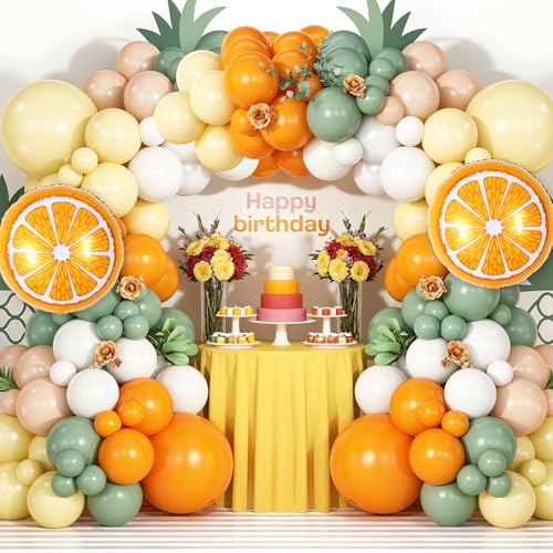 Vibzox Orange Yellow Balloon Garland Arch – Fruit Theme Baby Shower Decor Kit with 115 Balloons