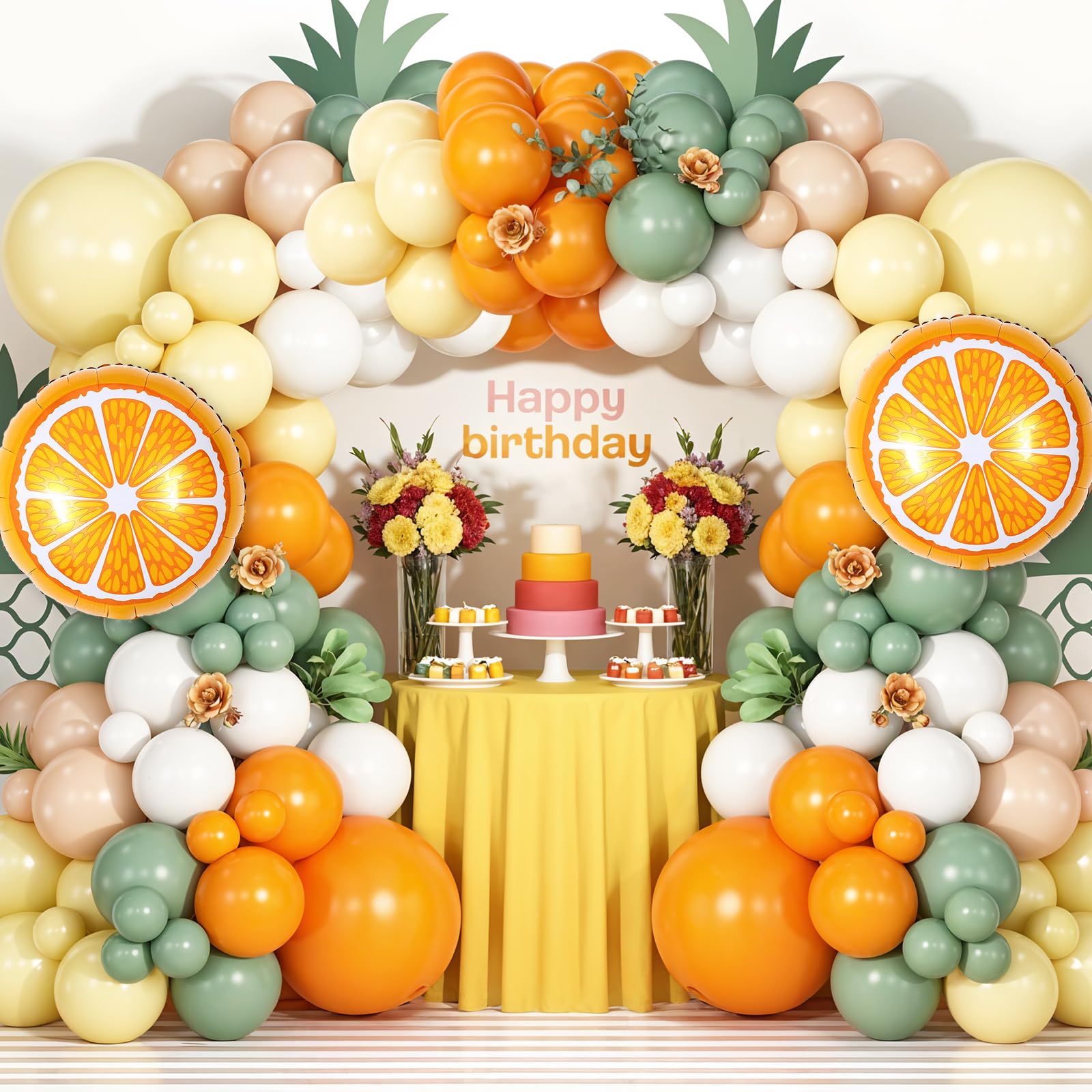 Vibzox Orange Yellow Balloon Garland Arch – Fruit Theme Baby Shower Decor Kit with 115 Balloons
