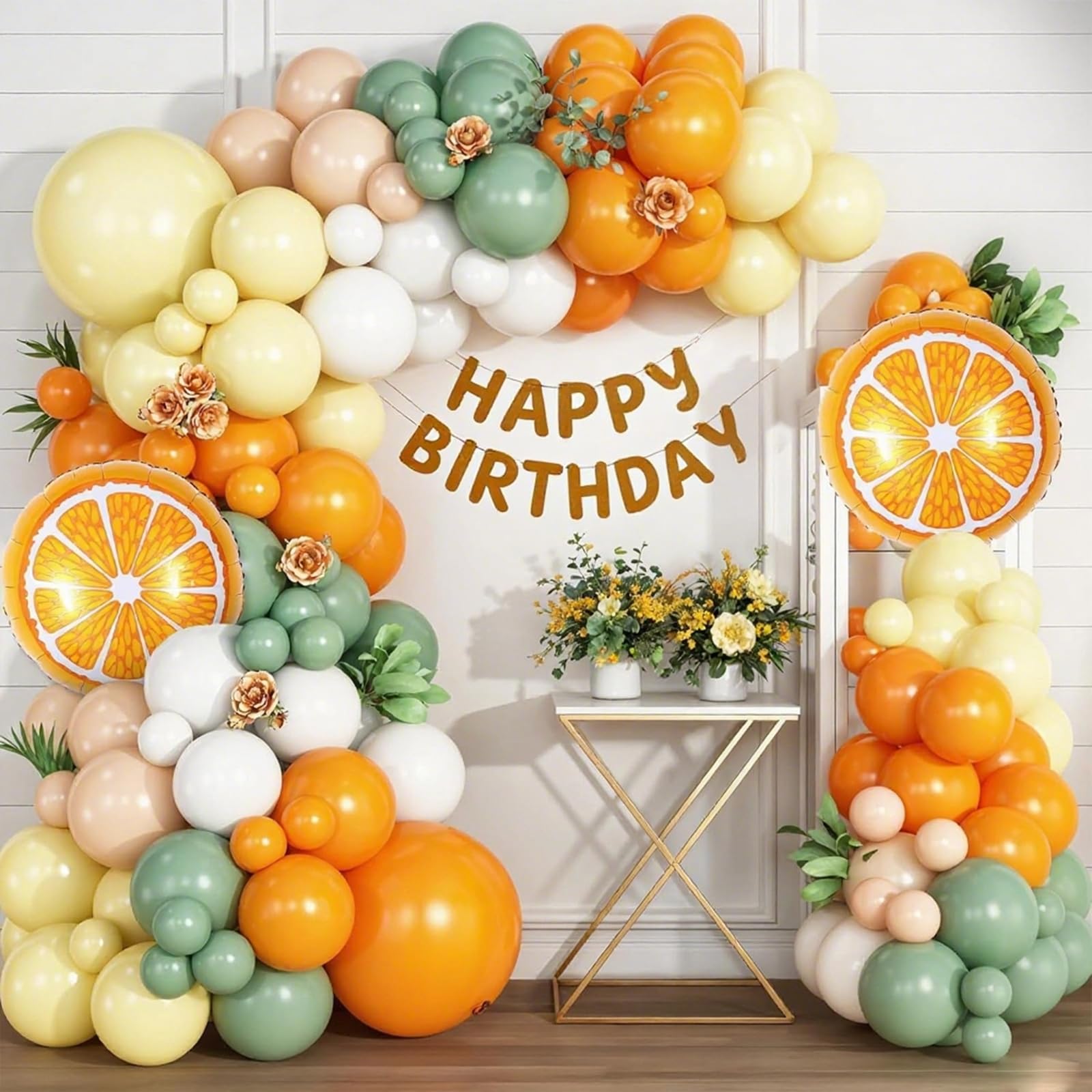 Vibzox Orange Yellow Balloon Garland Arch – Fruit Theme Baby Shower Decor Kit with 115 Balloons