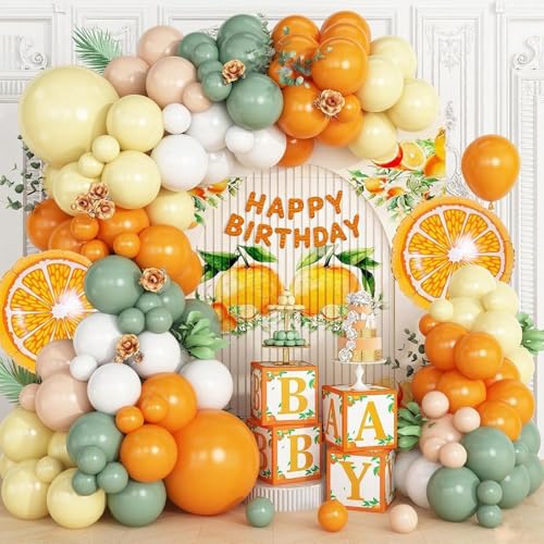 Vibzox Orange Yellow Balloon Garland Arch – Fruit Theme Baby Shower Decor Kit with 115 Balloons