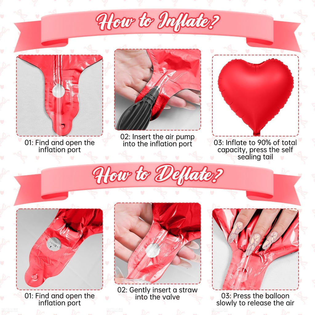 Vibzox Red Bow Balloon Set – 38" Foil Bow & Heart Balloons for Parties