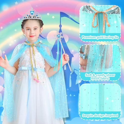 Vicloon 11-Piece Princess Dress-Up Set with Cape, Crown, Wand, and Jewelry for Girls Ages 3+ (Blue)