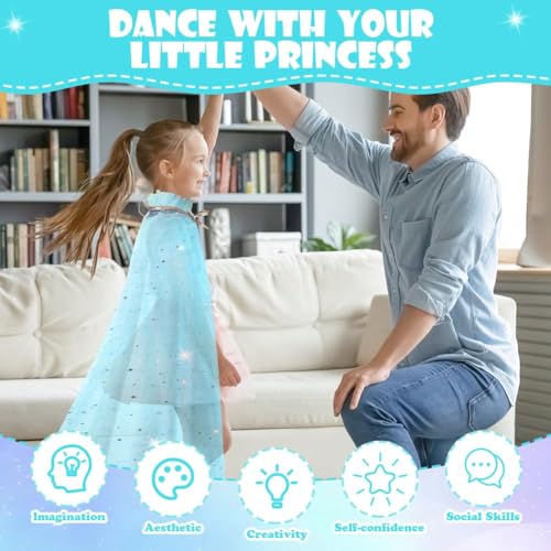 Vicloon 11-Piece Princess Dress-Up Set with Cape, Crown, Wand, and Jewelry for Girls Ages 3+ (Blue)