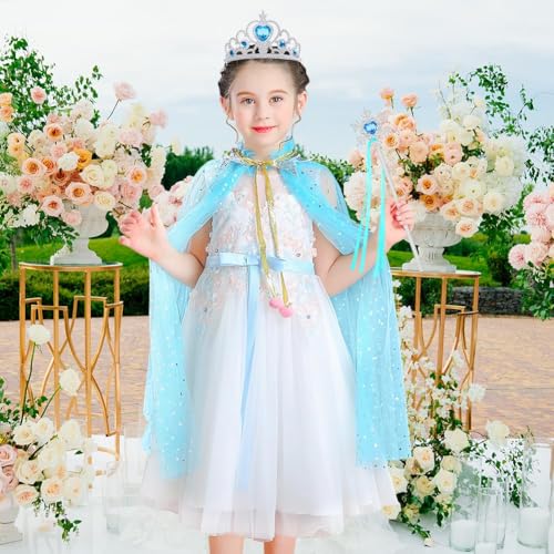 Vicloon 11-Piece Princess Dress-Up Set with Cape, Crown, Wand, and Jewelry for Girls Ages 3+ (Blue)