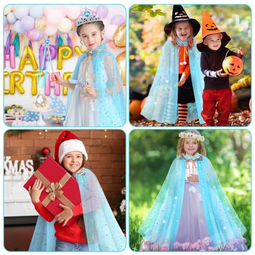 Vicloon 11-Piece Princess Dress-Up Set with Cape, Crown, Wand, and Jewelry for Girls Ages 3+ (Blue)