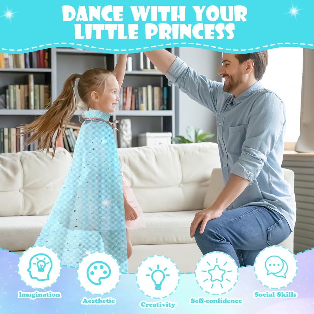 Vicloon 11-Piece Princess Dress-Up Set with Cape, Crown, Wand, and Jewelry for Girls Ages 3+ (Blue)