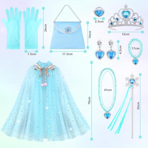 Vicloon 11-Piece Princess Dress-Up Set with Cape, Crown, Wand, and Jewelry for Girls Ages 3+ (Blue)