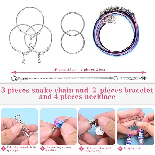 VICTLOV Charm Bracelet Making Kit - 126 Piece DIY Craft Set for Girls Ages 4-12 with Unicorn and Mermaid Beads