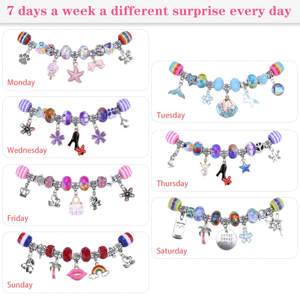 VICTLOV Charm Bracelet Making Kit - 126 Piece DIY Craft Set for Girls Ages 4-12 with Unicorn and Mermaid Beads