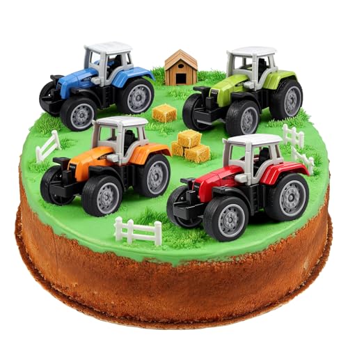 Victob 4 Pack Farm Tractor Toys for Toddlers 3-8, Die Cast Push Cars, Birthday Gift and Cake Toppers