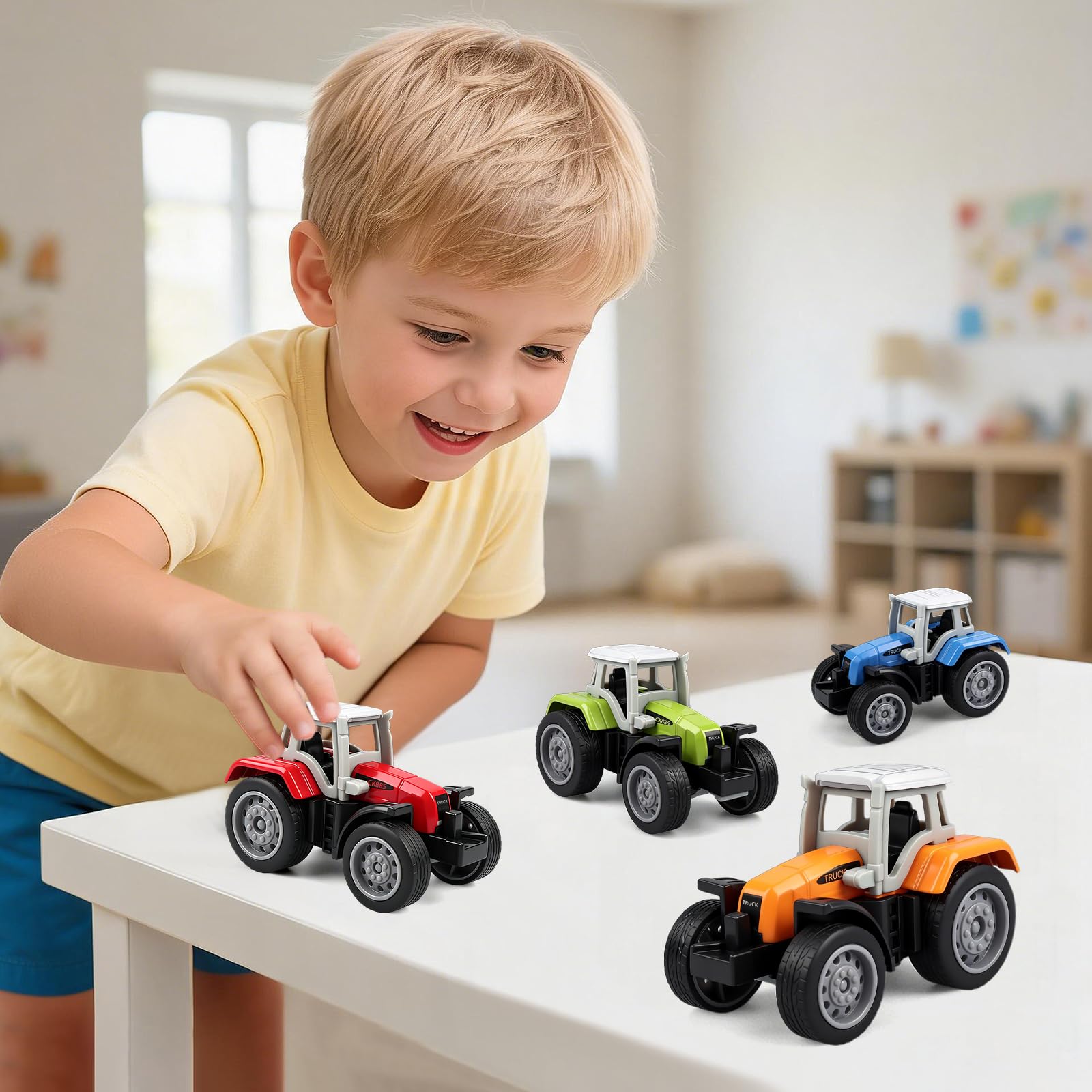 Victob 4 Pack Farm Tractor Toys for Toddlers 3-8, Die Cast Push Cars, Birthday Gift and Cake Toppers