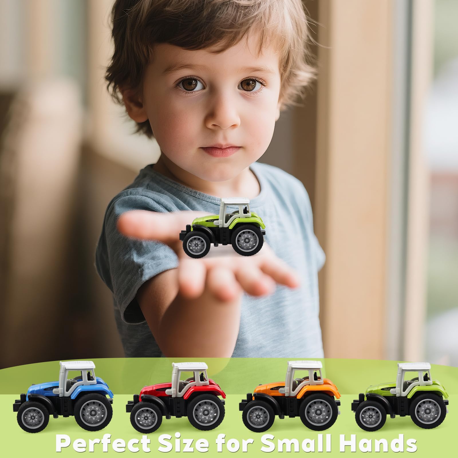 Victob 4 Pack Farm Tractor Toys for Toddlers 3-8, Die Cast Push Cars, Birthday Gift and Cake Toppers