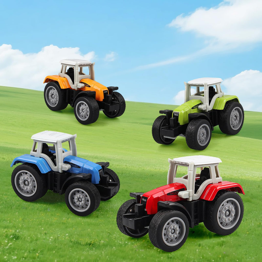 Victob 4 Pack Farm Tractor Toys for Toddlers 3-8, Die Cast Push Cars, Birthday Gift and Cake Toppers