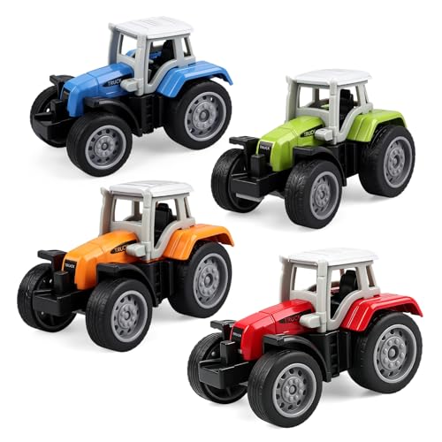 Victob 4 Pack Farm Tractor Toys for Toddlers 3-8, Die Cast Push Cars, Birthday Gift and Cake Toppers