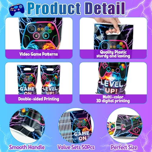 Video Game Party Favor Bags (50 Pack) – Gamer Themed Goody Bags for Birthday Parties