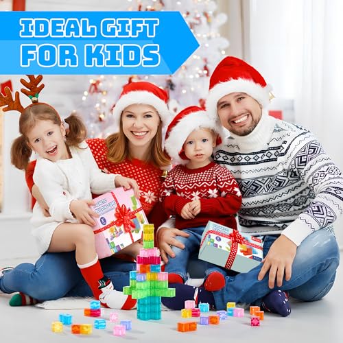 VigorFun 63-Piece Transparent Magnetic Blocks Set with Figurines and Storage Bag – STEM Learning Toy for Ages 3-12