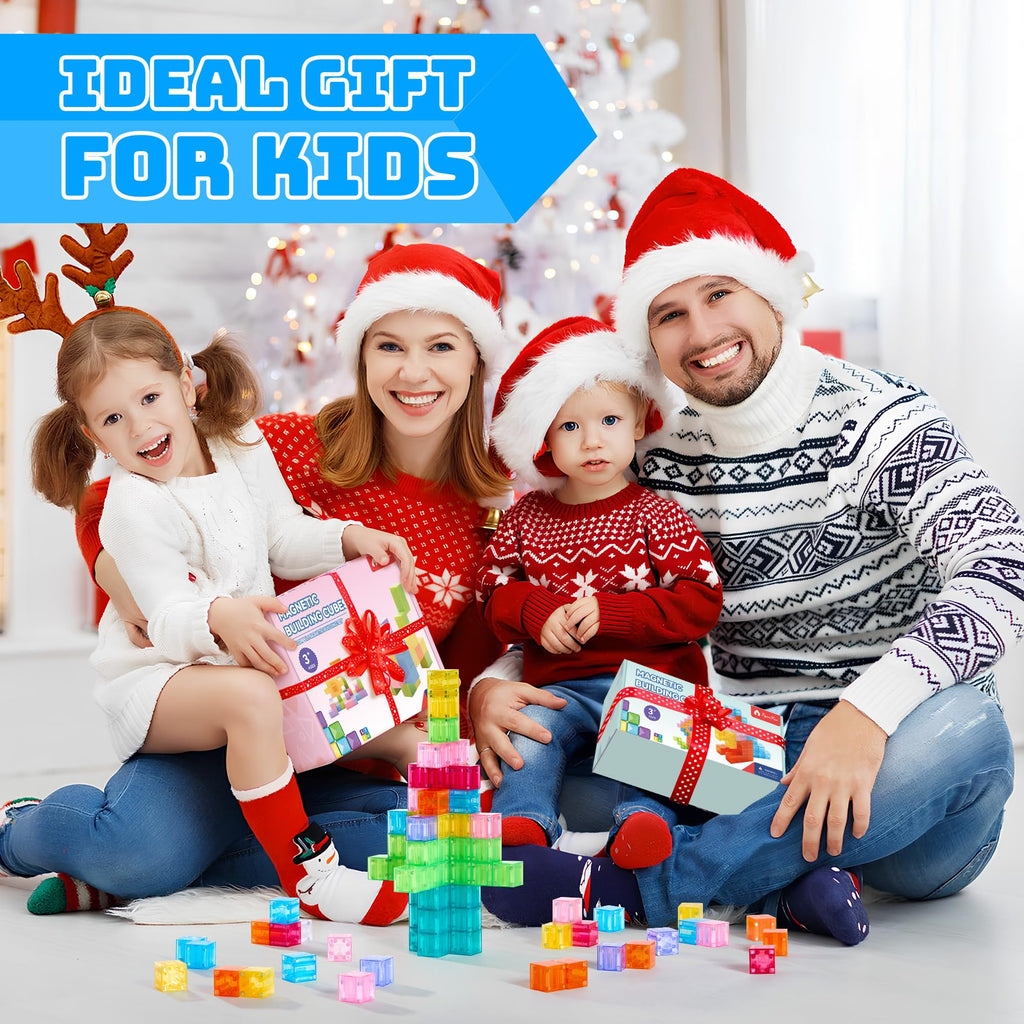 VigorFun 63-Piece Transparent Magnetic Blocks Set with Figurines and Storage Bag – STEM Learning Toy for Ages 3-12