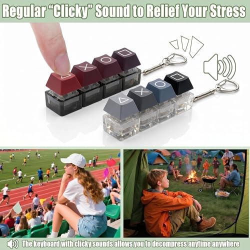 Vihimi Keyboard Fidget Keychain Set - 2 Pack Clicker Toy for Stress Relief, Portable Keychain Fidget Toy