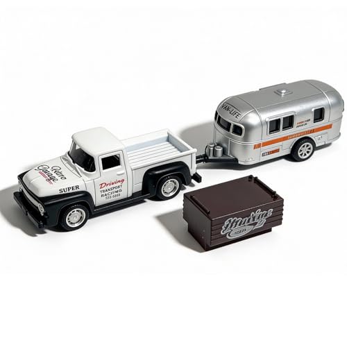 VIIGER Diecast Metal Pickup Truck and Camper Toy – Pull-Back, Detachable, White & Silver, for Kids 3-7