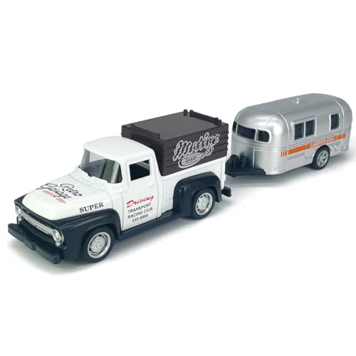 VIIGER Diecast Metal Pickup Truck and Camper Toy – Pull-Back, Detachable, White & Silver, for Kids 3-7