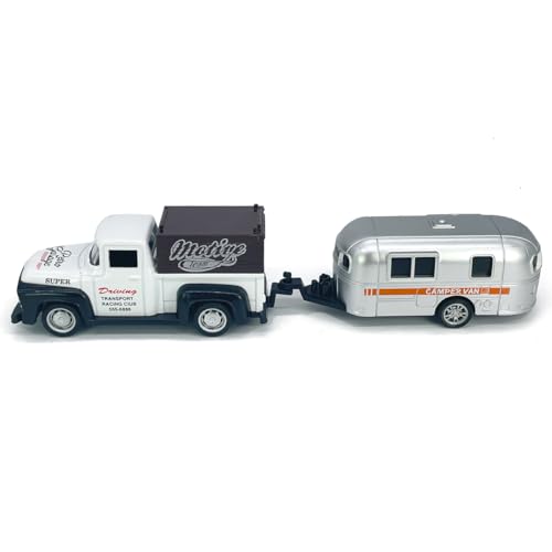 VIIGER Diecast Metal Pickup Truck and Camper Toy – Pull-Back, Detachable, White & Silver, for Kids 3-7