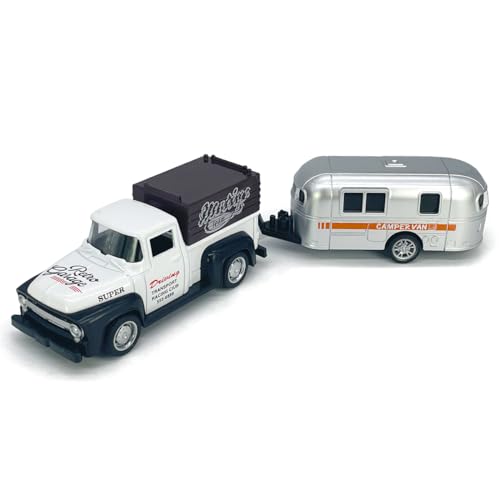 VIIGER Diecast Metal Pickup Truck and Camper Toy – Pull-Back, Detachable, White & Silver, for Kids 3-7