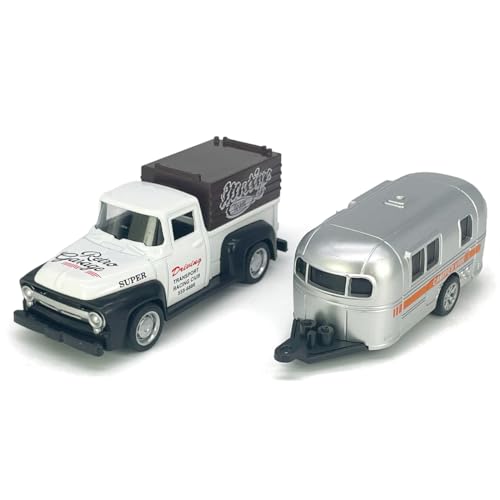 VIIGER Diecast Metal Pickup Truck and Camper Toy – Pull-Back, Detachable, White & Silver, for Kids 3-7