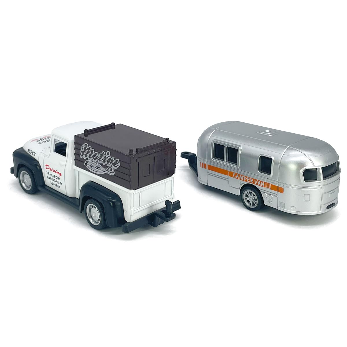 VIIGER Diecast Metal Pickup Truck and Camper Toy – Pull-Back, Detachable, White & Silver, for Kids 3-7