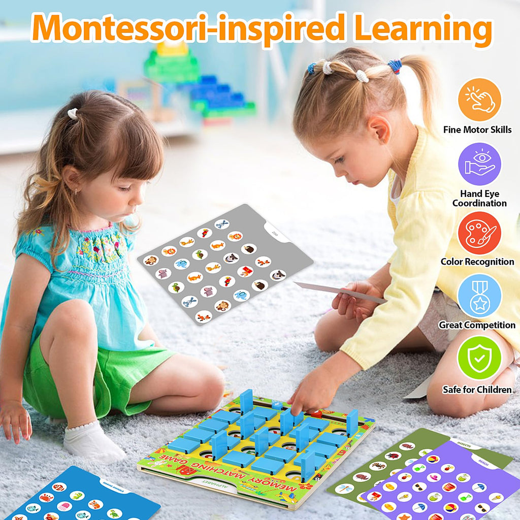 Vinlon Memory Matching Game – Flip to Win Board Game for Kids 3-8, Travel Toys for Road Trips and Airplane
