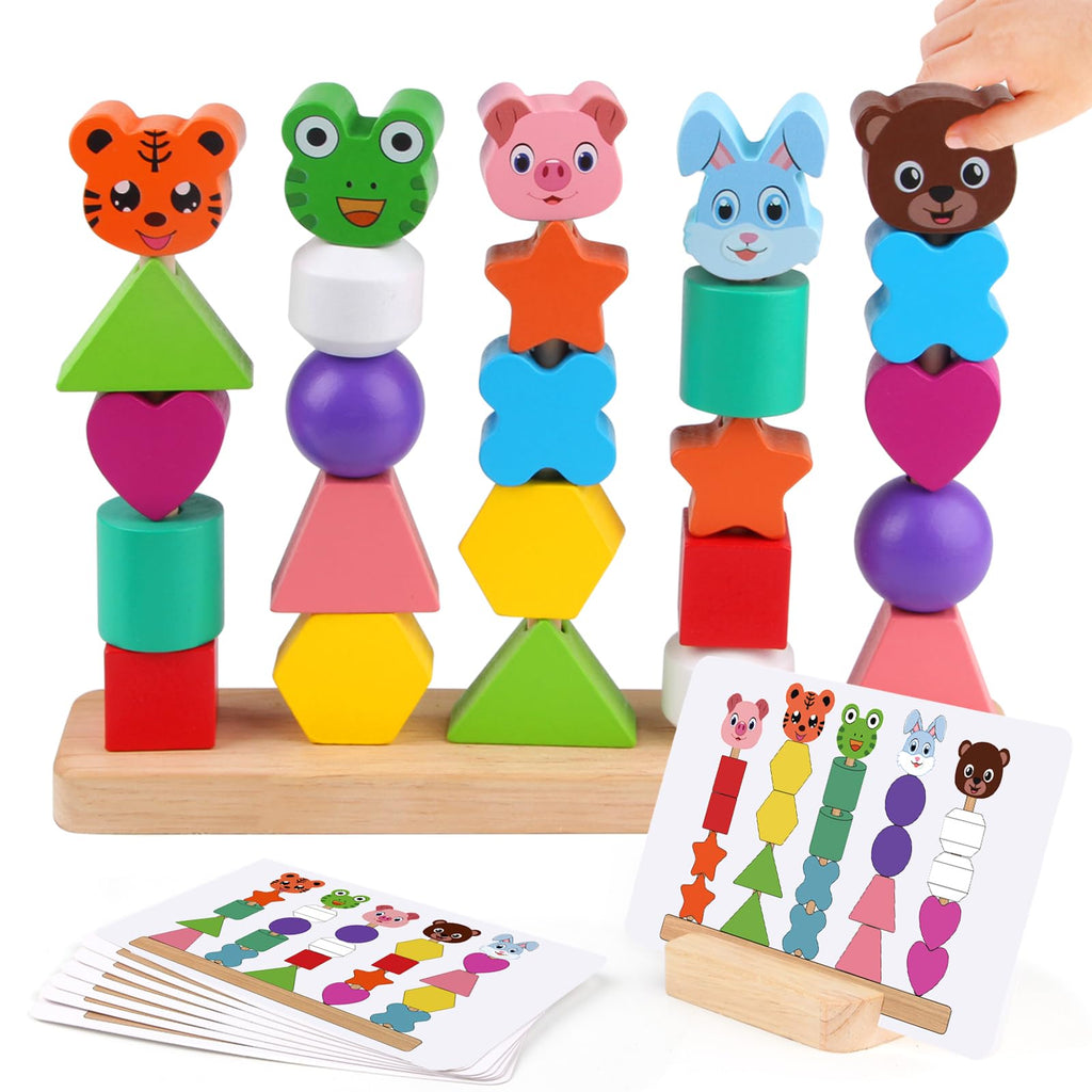 Vinlon Montessori Bead Sequencing Set - Shape Sorting & Stacking Toy for Toddlers 2-5 Years