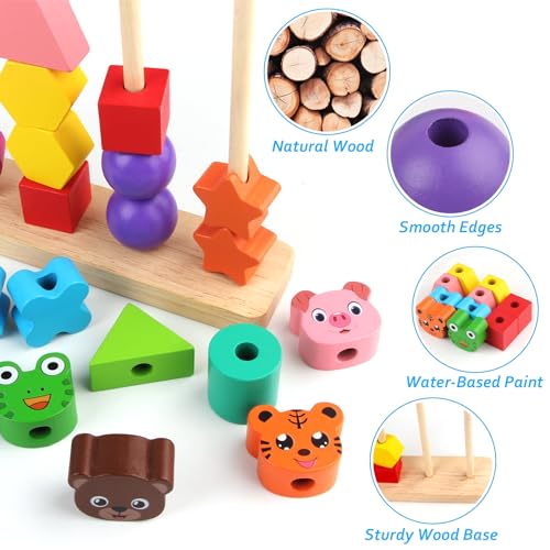 Vinlon Montessori Bead Sequencing Set - Shape Sorting & Stacking Toy for Toddlers 2-5 Years