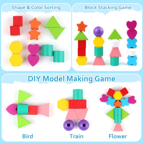 Vinlon Montessori Bead Sequencing Set - Shape Sorting & Stacking Toy for Toddlers 2-5 Years