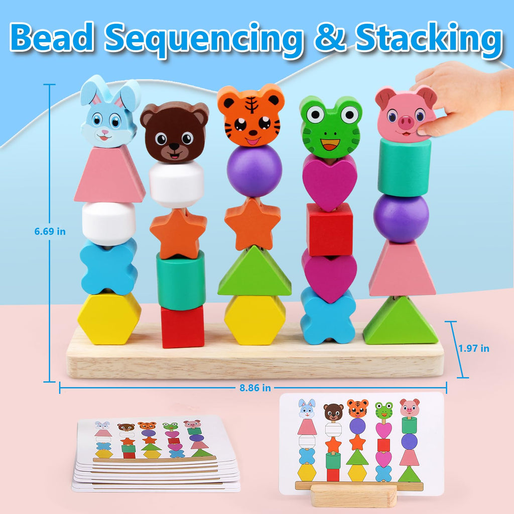 Vinlon Montessori Bead Sequencing Set - Shape Sorting & Stacking Toy for Toddlers 2-5 Years