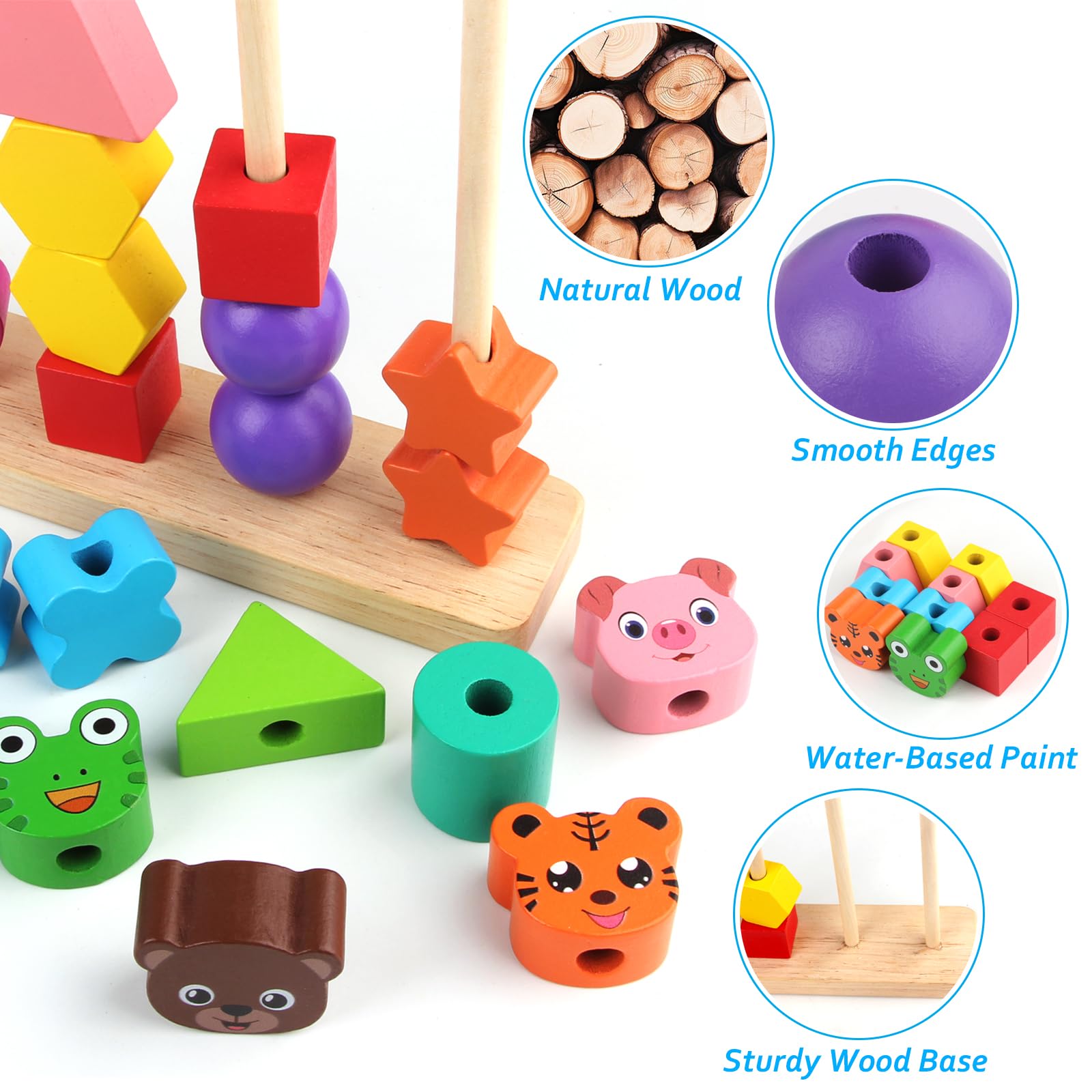 Vinlon Montessori Bead Sequencing Set - Shape Sorting & Stacking Toy for Toddlers 2-5 Years