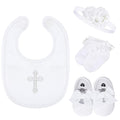 Vinsatin 4-Piece Baby Girl Baptism and Christening Outfit Set with Bib, Shoes, Socks, and Headband