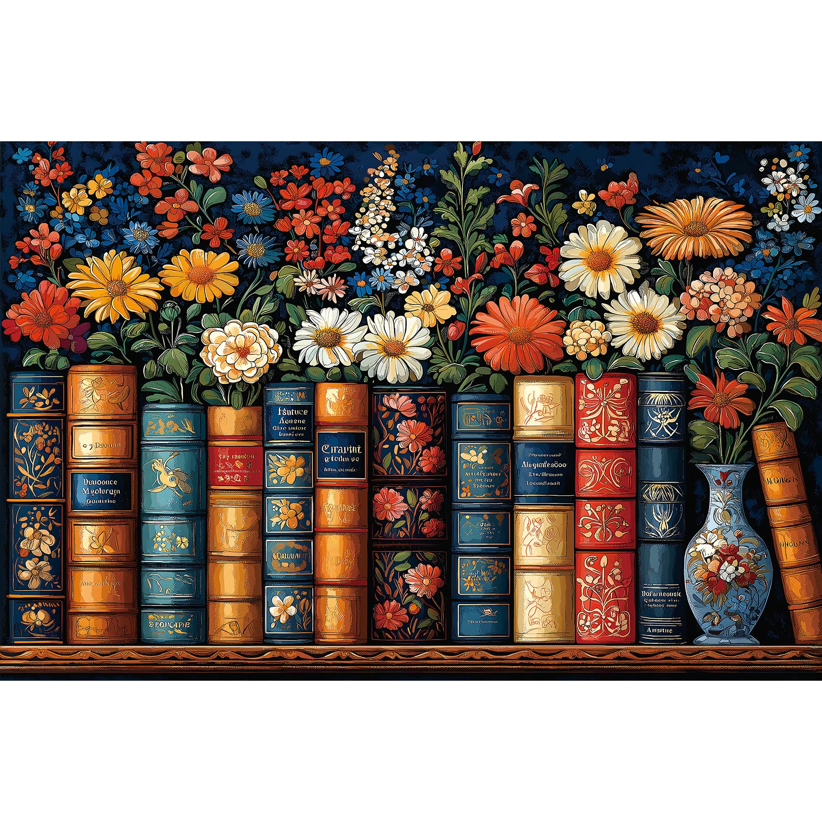 Vintage Books & Floral 300-Piece Jigsaw Puzzle for Adults – 17x11 Inches, Precision-Cut