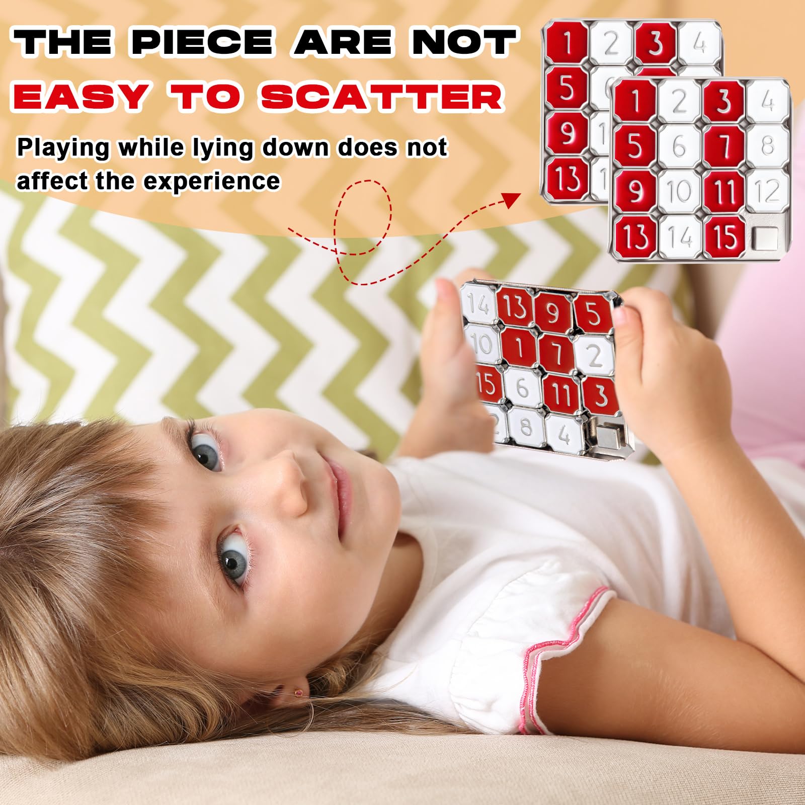 VioraWhite Metal Number Slide Puzzle – Red & White 15-Tile Brain Teaser for Teens and Adults