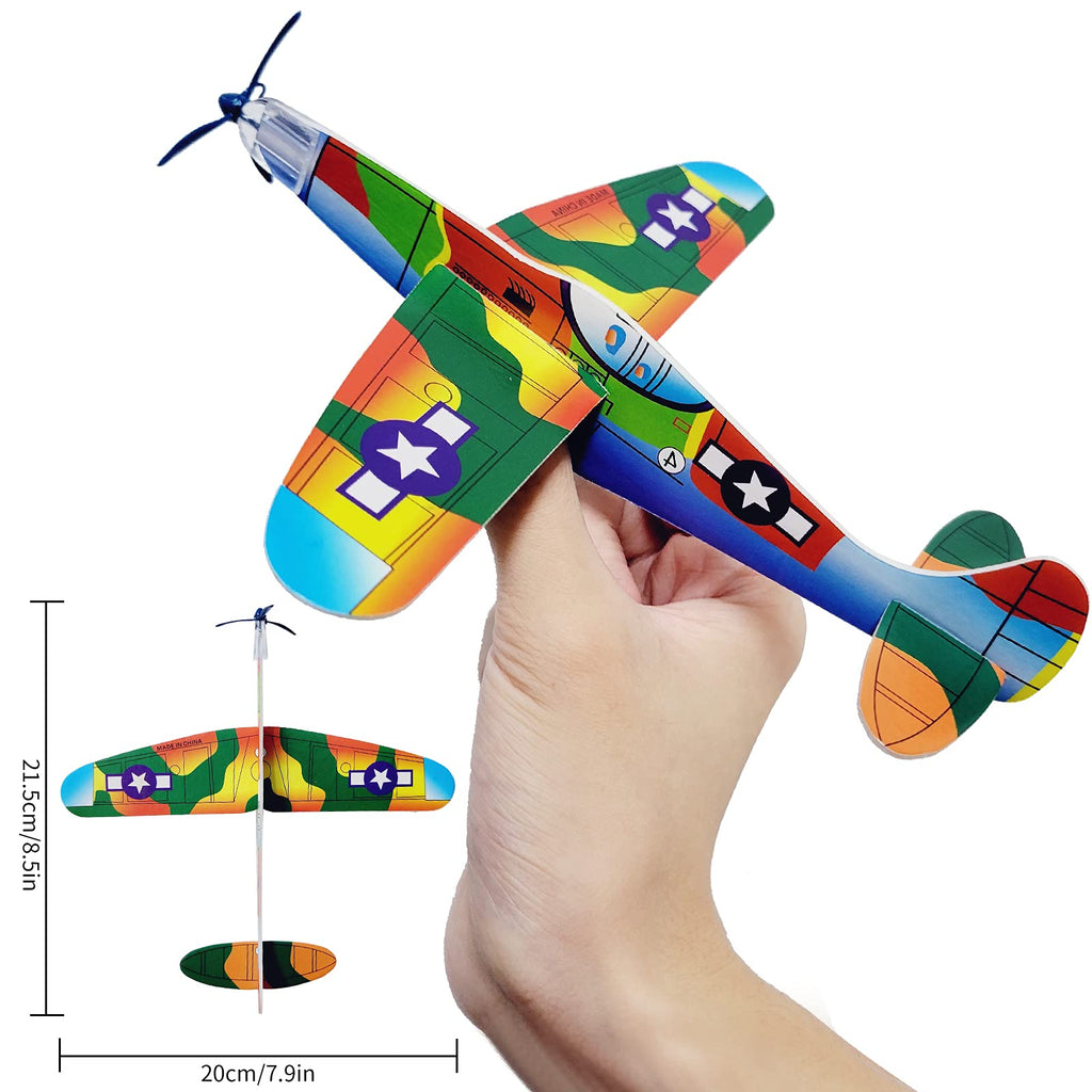 Visen 8-Inch Foam Glider Planes (12 Pack) - 12 Different Designs, Easy Assembly, Flying Toy for Kids Ages 3+