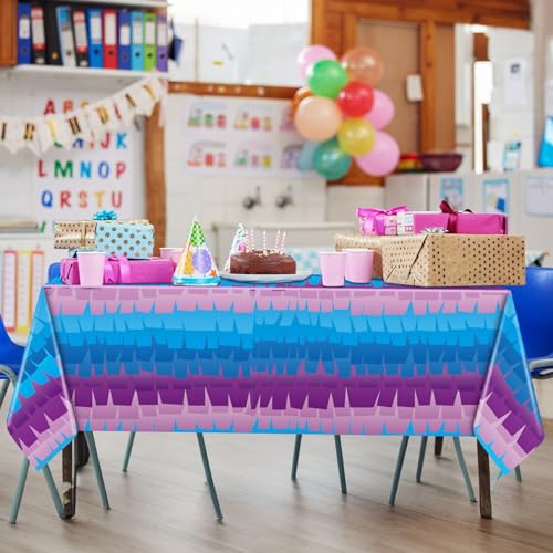 VitalCozy 3-Pack Video Game Plastic Tablecloths - 108x54 Inch Disposable Purple & Blue Party Table Cover