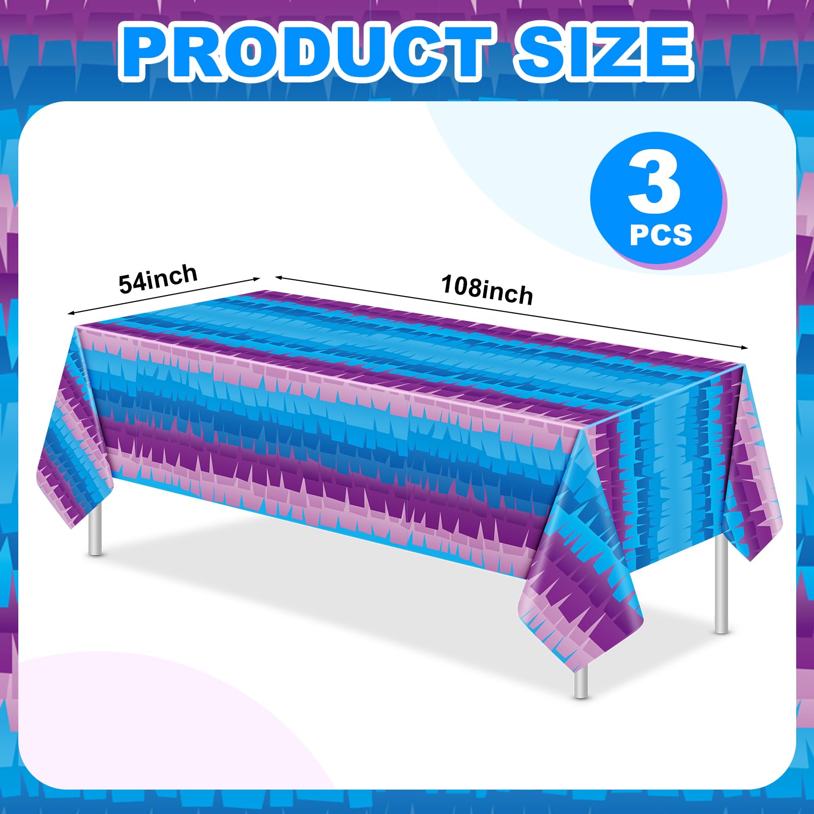 VitalCozy 3-Pack Video Game Plastic Tablecloths - 108x54 Inch Disposable Purple & Blue Party Table Cover
