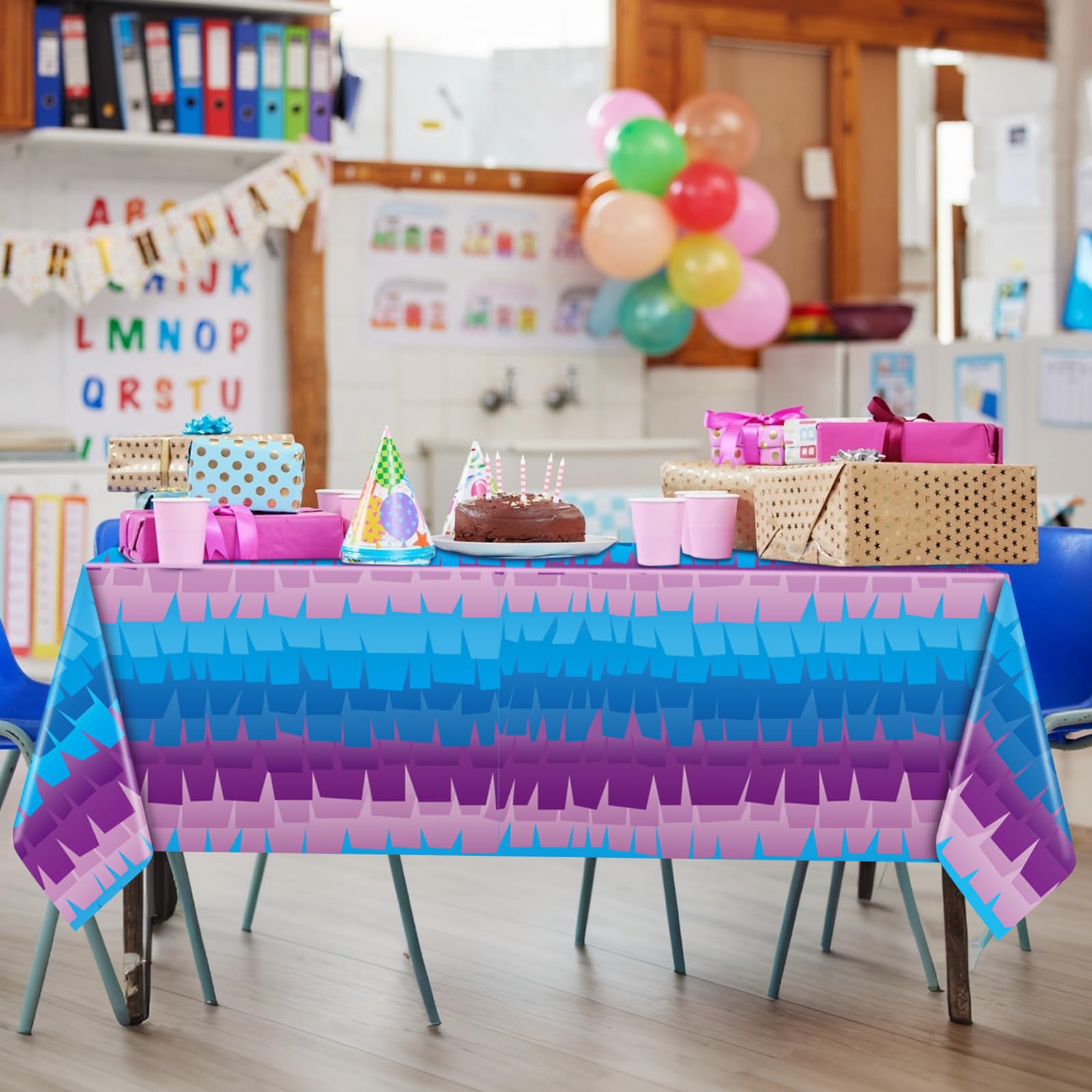 VitalCozy 3-Pack Video Game Plastic Tablecloths - 108x54 Inch Disposable Purple & Blue Party Table Cover