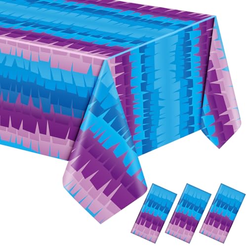 VitalCozy 3-Pack Video Game Plastic Tablecloths - 108x54 Inch Disposable Purple & Blue Party Table Cover