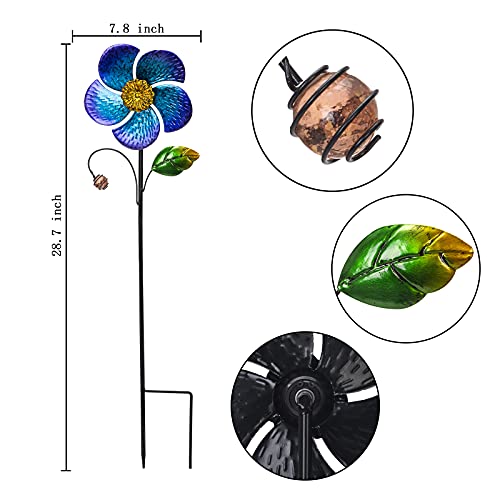 Viveta 28.7-Inch Blue Flower Wind Spinner with Metal Stake - Low-Friction Bearings, Outdoor Garden Decor