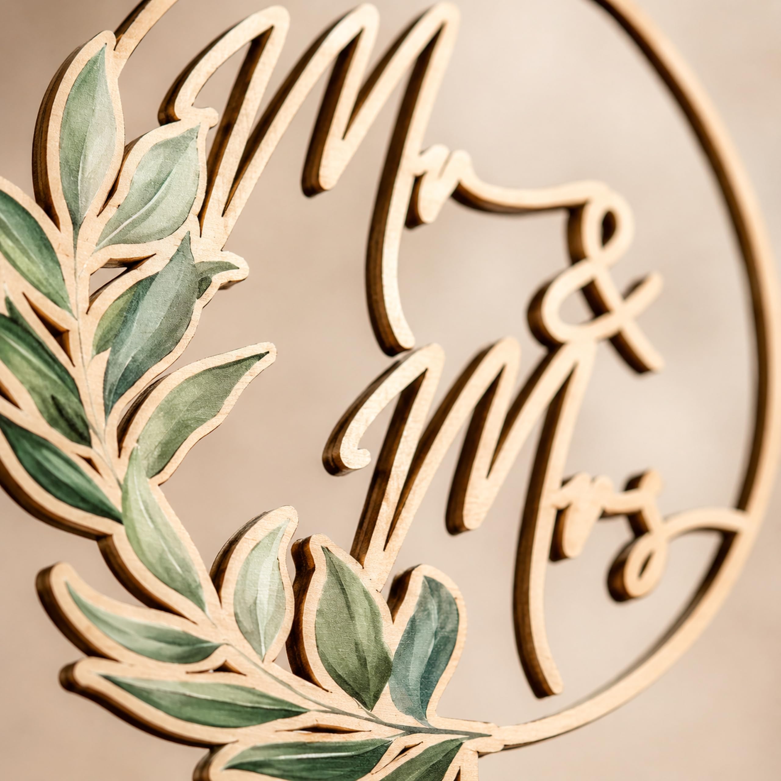 Viwoody Mr & Mrs Wooden Wedding Cake Topper, 5.5x7.9 Inch Rustic Bride and Groom Keepsake