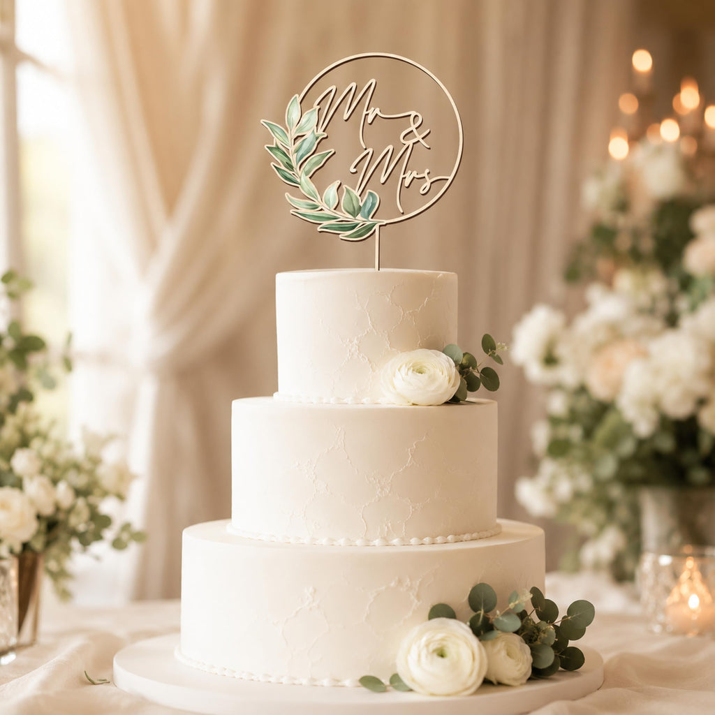 Viwoody Mr & Mrs Wooden Wedding Cake Topper, 5.5x7.9 Inch Rustic Bride and Groom Keepsake