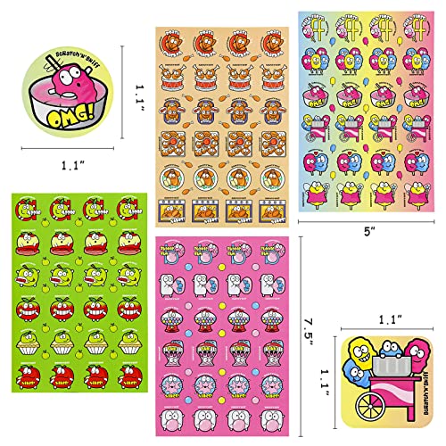 VKPI 1152 Scratch and Sniff Stickers - 24 Fruit & Food Scents, 48 Sheets, 144 Designs for Kids Rewards and Crafts