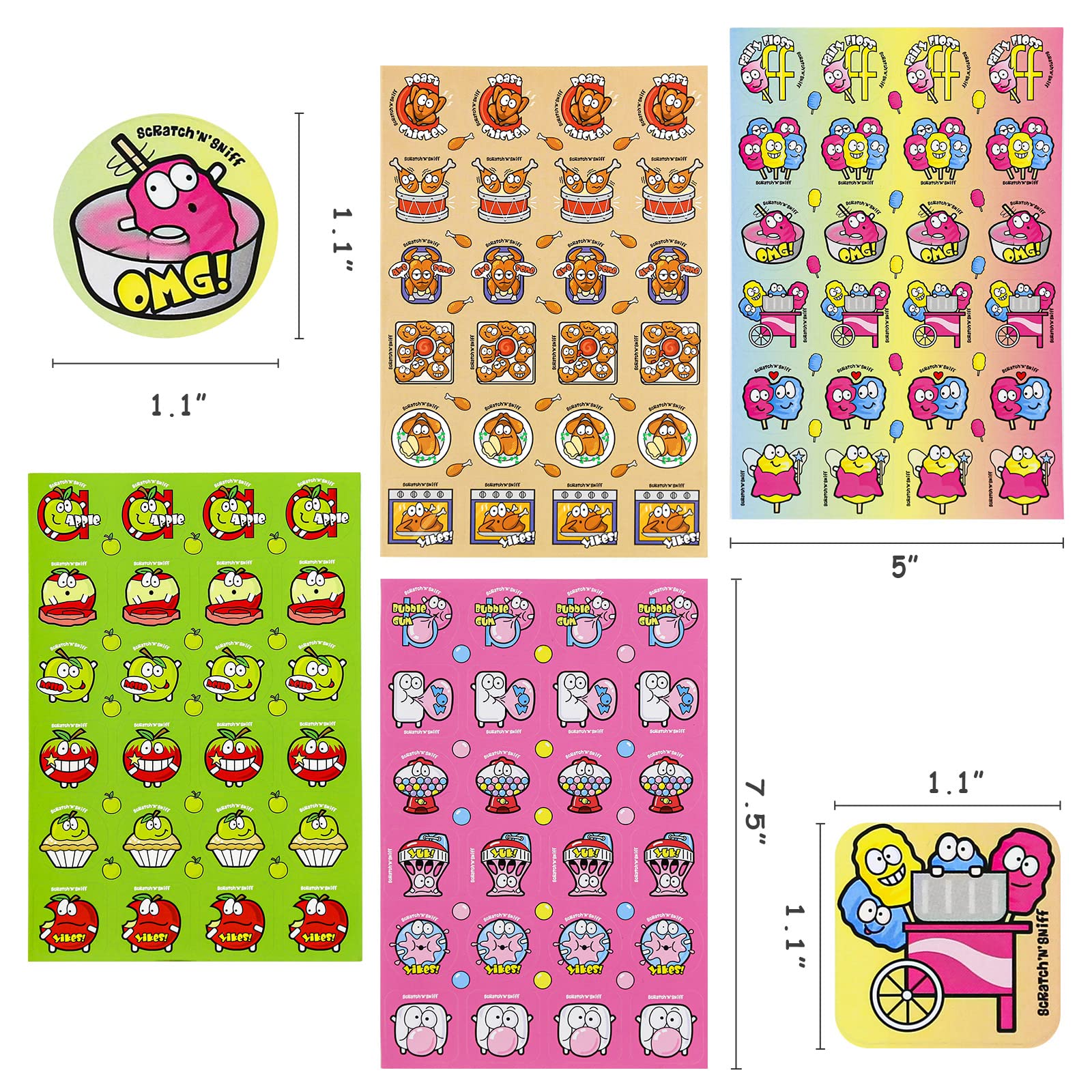 VKPI 1152 Scratch and Sniff Stickers - 24 Fruit & Food Scents, 48 Sheets, 144 Designs for Kids Rewards and Crafts