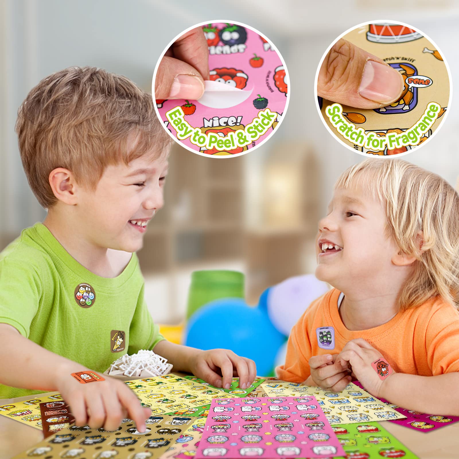 VKPI 1152 Scratch and Sniff Stickers - 24 Fruit & Food Scents, 48 Sheets, 144 Designs for Kids Rewards and Crafts